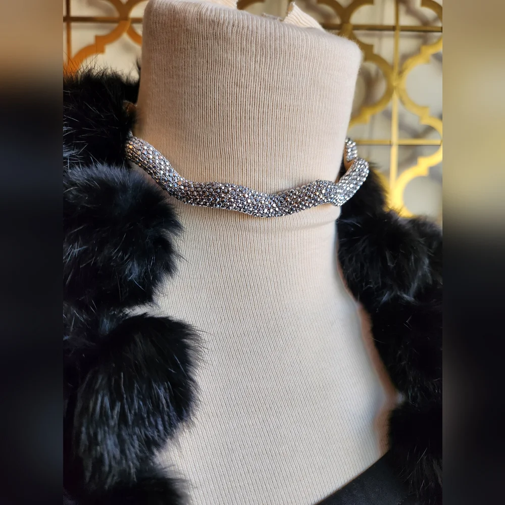 Skinny Collar With Crystals & Goldtone Hardware Statement Necklace - Picture 12 of 14